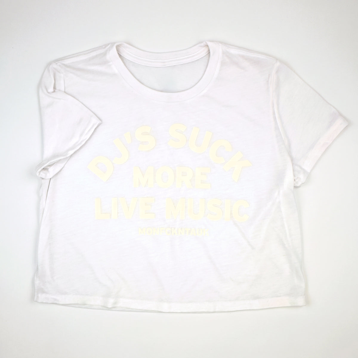 DJS SUCK Women's crop tee, white