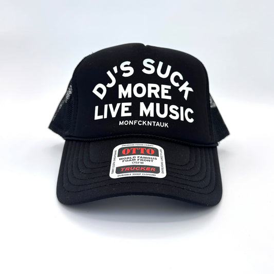 "DJ's SUCK" foam trucker, black