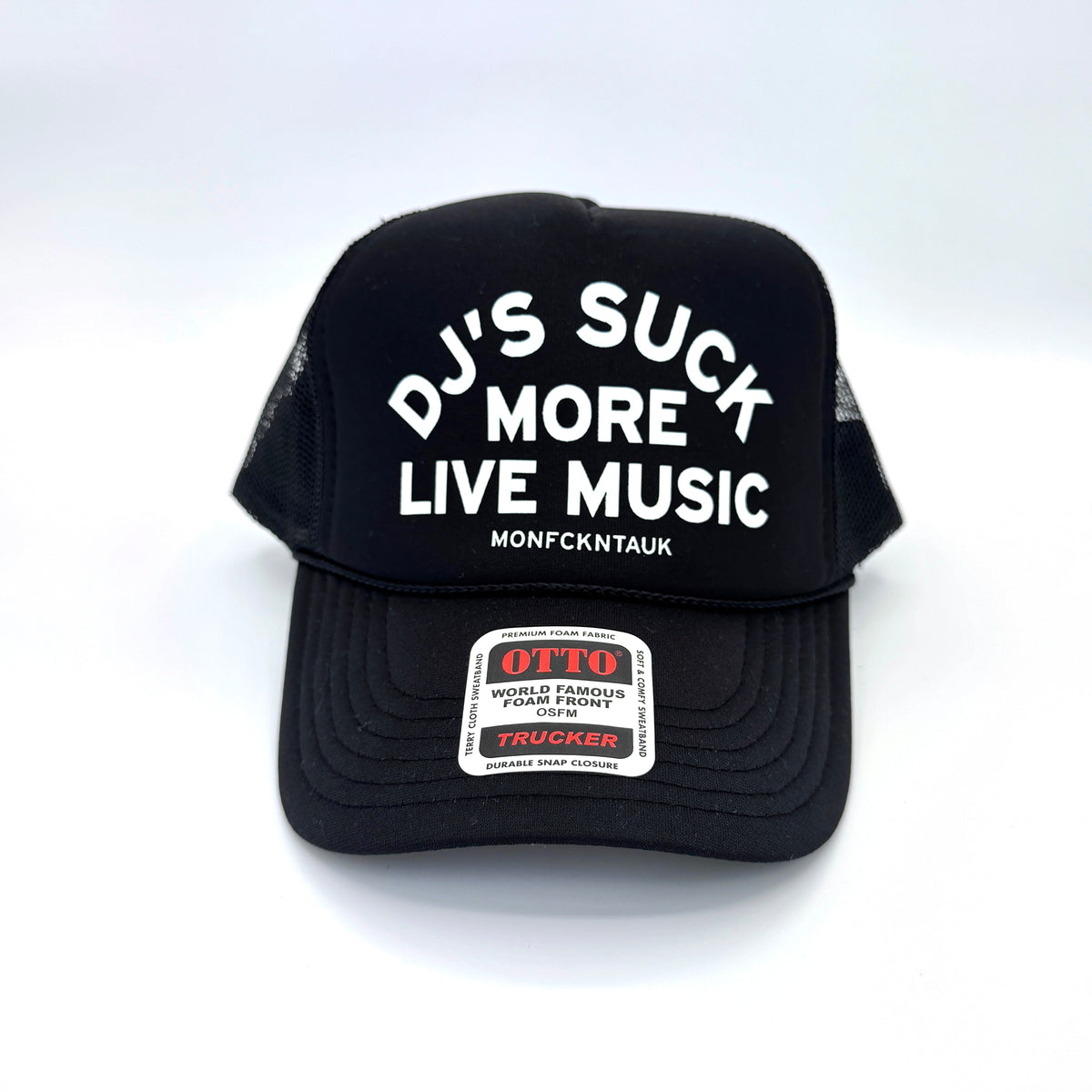 "DJ's SUCK" foam trucker, black