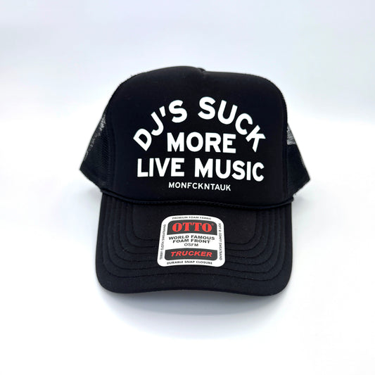"DJ's SUCK" foam trucker, black